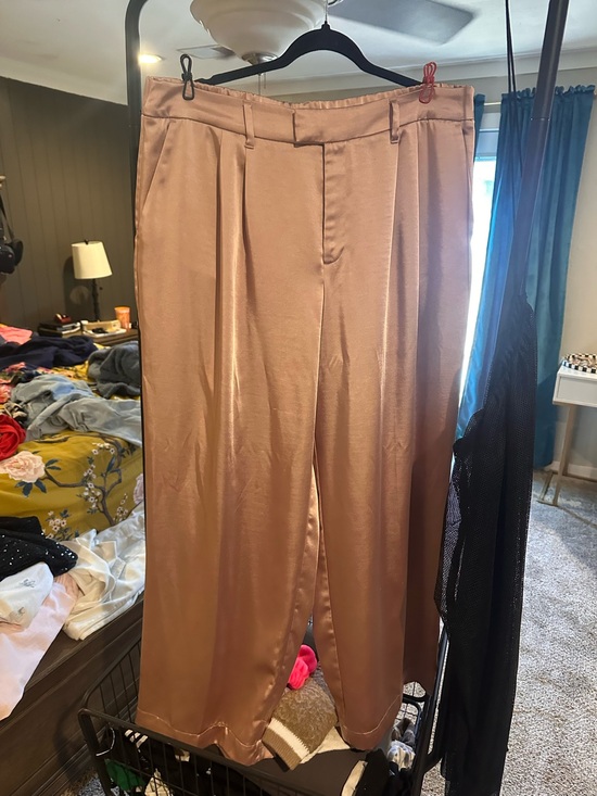 a new day Pants - Womens Satin Dress Pants in Dusty Rose - Classic Pleated Front